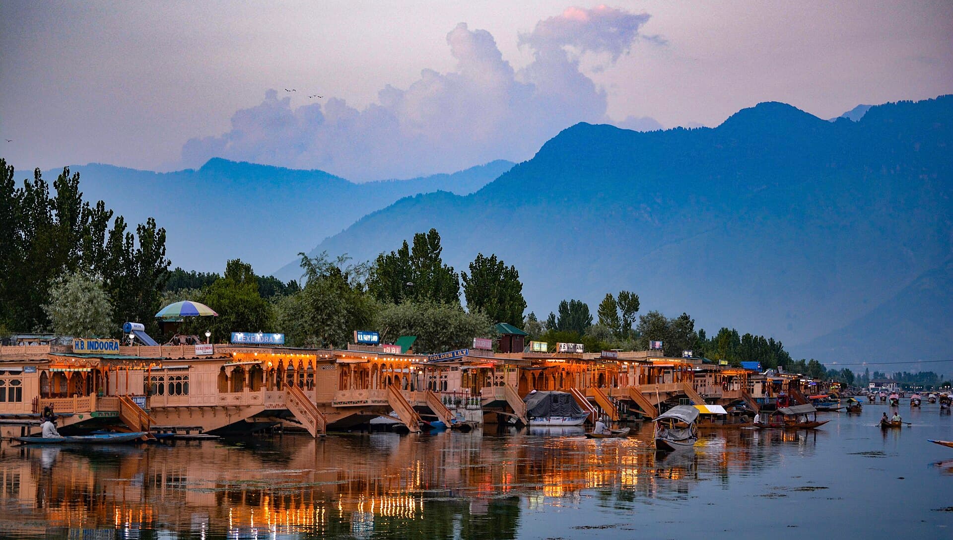 Traditional houseboats on Dal Lake in Srinagar, often chosen for Kashmir honeymoon stays